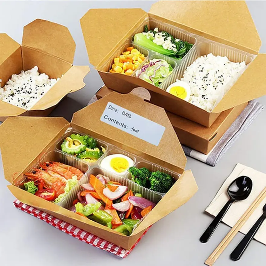 Lancheira de papel popular para ir caixas restaurante levar comida recipiente caixa de papel para embalagens de alimentos piquenique