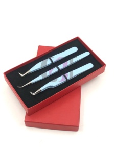 Pinzas Profesionales Nuevas, Delgadas y Rectas de 90 Grados, de Acero Inoxidable para Extensión de Pestañas, con Recubrimiento en Polvo Azul Cielo, Herramientas de Belleza GETUP - Product Image 2