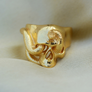 Anillos Góticos de Calavera y Serpiente, Anillos de Latón Chapados en Oro de 18k, Anillos Punk Biker al por Mayor para Hombre - Product Image 2