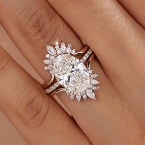 Bague de fiançailles tendance en moissanite taille ovale motif soleil, alliance de mariage incurvée en grappe de marquises, en argent sterling 925, cadeaux pour la fête nuptiale - Product Image 1