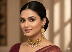 ชุดสร้อยคอแบบโชคเกอร์สไตล์ราชวัติ งานขัดเงาแบบโบราณ 5 ชั้น ประดับลูกปัดแบบชาติพันธุ์ เหมาะสำหรับงานแต่งงาน งานปาร์ตี้ งานเทศกาล และงานพิธีกรรมแบบดั้งเดิม - Product Image 5