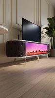 Table basse cheminée électrique en bois, mobilier de salon moderne et luxueux avec panneau de connexion Bluetooth