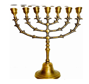 Judío religioso oro acabado clásico Menorah Hanukkah moderno candelabro judío Menorah 7 brazo Menorah 9 brazo Hanukkah venta al por mayor - Product Image 1