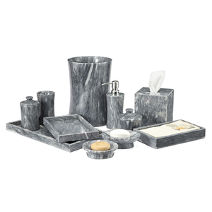 Ensemble d'accessoires de bain en marbre gris nuage, accessoires de salle de bain en marbre gris, ensemble de bain en marbre sculpté à la main - Product Image 1