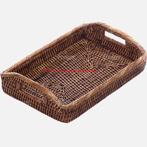 Bandeja de mimbre natural hecha a mano, bandeja de almacenamiento decorativa de mimbre Rectangular para mesa de centro de cocina y decoración del hogar - Product Image 2