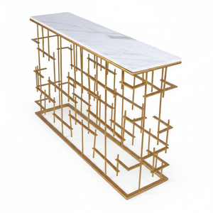 Table console moderne rectangulaire en fer avec marbre blanc, légère et durable, pour salon - Product Image 1