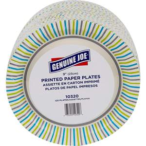 Genuine Joe 9 Inch Printed Paper <b>Plates</b> Assorted <b>Disposable</b> 125/Pack 4 Packs/Carton 500 <b>Plates</b> - Product Image 6