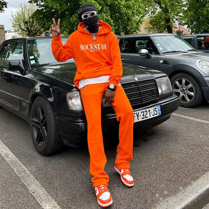 Chándal de talla grande de algodón 100% personalizado Unisex, traje de chándal con estampado de transferencia de calor de gran tamaño, sudadera holgada, pantalones de chándal apilados - Product Image 1