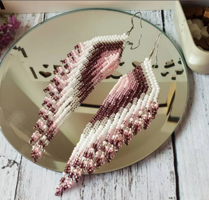 Macaron Pastel Pink and <b>Green</b> Tassel <b>Earrings</b> - Lightweight Cotton Statement <b>Earrings</b> Fringe Tassel <b>Earrings</b> - Gold - Long - Product Image 1