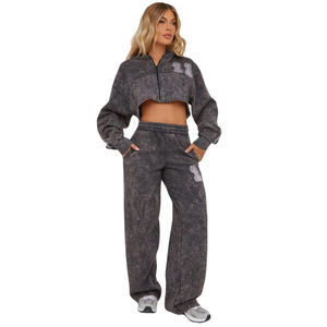 Top corto lavado ácido chándales para fabricación personalizada de mujeres en calidad superior 100% algodón sudaderas con capucha chándal - Product Image 6