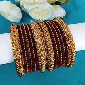 Boho Antique Bijoux Indiens Oxydés Tribal Crystal Velvet Bracelet Bangle Set (18pc) - Product Image 1