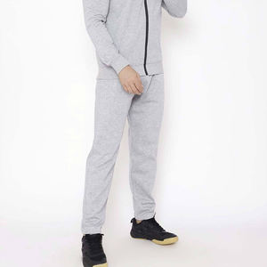 <b>Men</b> Light <b>Grey</b> Casual Tracksuit Set <b>Zip</b> <b>up</b> Jacket with Red Stripe Matching Pants 100% Cotton Fleece Athletic Two Piece Outfit - Product Image 6