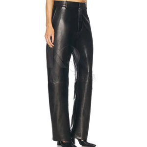 Pantalons en cuir pour femmes en gros, taille mi-haute, coupe régulière, devant plat, matière douce d'hiver, streetwear, bas - Product Image 2