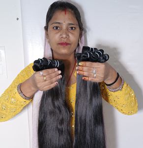 Extensiones de cabello humano de onda recta Natural indio Remy, Color negro sin procesar, sin enredos, sin paquetes, estilo de Peluca de Temple - Product Image 3