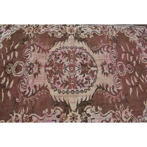 Vintage Turkish Rug 4.8 X 7.7ft Classic Brown Beige Patchwork Design Wool Faux Rabbit Fur Latex Rectangle Hallway for Bedside - Product Image 5