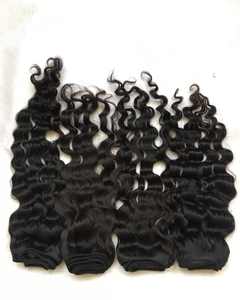 Extensions de cheveux indiens vierges de luxe Paquets ondulés naturels Fermetures à double tirage Exportation directe d'usine - Product Image 6