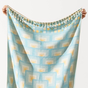 Serviette turque multicolore à dos en tissu éponge, motif à carreaux turquoise, 35x70 pouces - Product Image 5