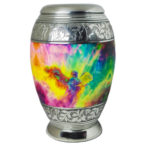 Elegantes urnas de cremación de aluminio recubiertas de Meena grandes (220 pulgadas cúbicas) y recuerdo (3 pulgadas cúbicas) Diseño grabable para cenizas humanas - Product Image 1