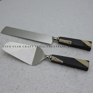 Pelle à gâteau en bois et en résine et en acier inoxydable, pour mariage ou anniversaire, soirée, couteau à gâteau - Product Image 5