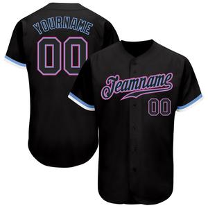 Ropa de equipo personalizada más vendida, camiseta de béisbol auténtica negra, negra, azul claro, rosa y blanca personalizada - Product Image 1