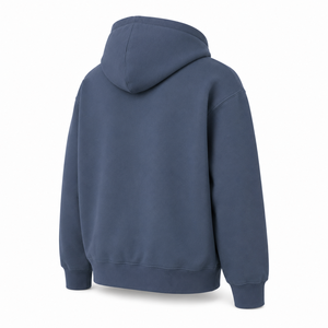 Sweat à capuche bleu ardoise coupe droite personnalisable avec logo, épaules tombantes, en molleton de coton épais, style streetwear avec poche pour homme - Product Image 4