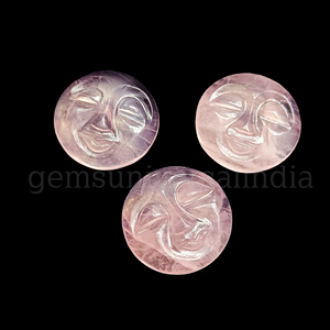 Pierre précieuse de forme de visage de quartz rose naturel, cabochon sculpté de visage de pleine lune, pierre précieuse lâche sculptée de visage, cabochon de visage, vente de 20mm - Product Image 3