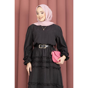 Ensemble jupe en mousseline noire XS avec détail volanté, motif uni, 2 pièces, short et haut de sport d'été - Product Image 2