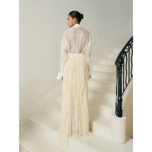 กระโปรงทรงหลวมคุณภาพพรีเมี่ยมสำหรับผู้หญิงเสื้อผ้าฤดูร้อนกระโปรง Maxi ผ้าตาข่ายสั่งซื้อล่วงหน้า64% ผ้าคอตตอน36% โพลีเอสเตอร์ - Product Image 1