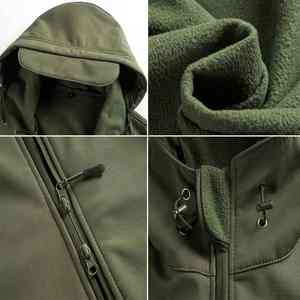 Veste tactique softshell imperméable coupe-vent à capuche pour homme, automne-hiver, avec fermeture éclair, col roulé imprimé, design respirant - Product Image 2