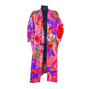 Bata Kimono Informal de Algodón 100% Puro con Estampado Floral Indio, Estampado Digital Kantha, para Mujer, para Verano/Invierno - Product Image 1