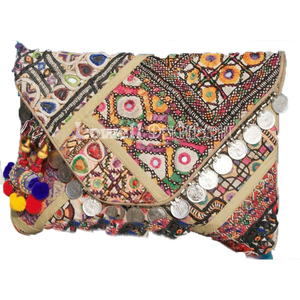 Handmade Cotton Women's Banjara Tribal Embroidery Sling <b>Bag</b> with Vintage Mirror <b>Work</b> Zipper Closure Portable Ethnic Clutch <b>Bag</b> - Product Image 1