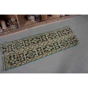 Alfombra Pequeña Vintage de 1.6x4.7 pies, Alfombra Turca, Alfombra Azul con Diseño Floral - Product Image 5