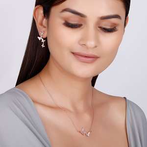 Rose Gold <b>Wavering</b> Wings Set 18K Gold Plated Fine Jewelry Featuring 925 Silver Zircon Pearl Diamond Gift - Product Image 3