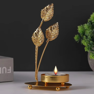 Nouvelle arrivée or fleur en forme de bougeoir Diwali thé lumière support décoratif Design Floral pour la maison bureau Occasions festives - Product Image 6