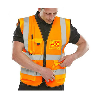 Chaqueta de trabajo con tira de seguridad reflectante multibolsillo personalizada, chaleco de poliéster duradero, ropa de seguridad reflectante de tráfico transpirable - Product Image 1