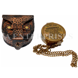 Antique Brass <b>Vintage</b> Clock Handmade Pocket <b>Compass</b> Brown Leather Box Home Decor Metal Craft Model featuring Digital Printing - Product Image 1