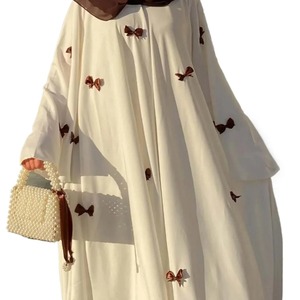 Summer New White Muslim Dress Butterfly Abaya Middle East Arab Women's Dubai Abaya Loose Flared Sleeve <b>Bow</b> <b>Tie</b> Robe Dress - Product Image 2