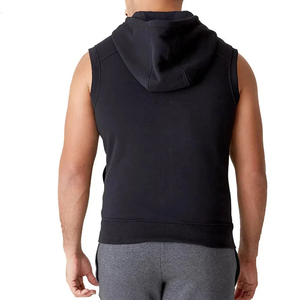 Premium Quality Men Winter Solid Zip-Up 3D Embroidery Workout <b>Sleeveless</b> <b>Hoodies</b> for Gym Fitness 100%Cotton Regular Fit - Product Image 4