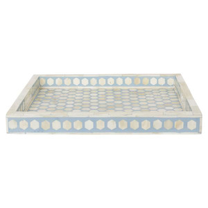 Luxury Blue Hexagon Resin Decorative Serving Tray Premium <b>Coffee</b> <b>Table</b> Vanity Ottoman Organizer Handcrafted Home Decor Accent - Product Image 1