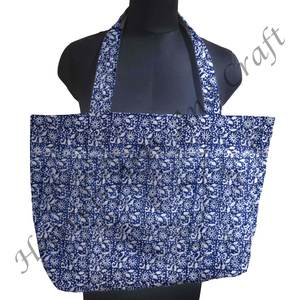 Bolso de mano con estampado de bloque de lona de algodón de Comercio Justo hecho a mano, bolso de hombro de viaje de fin de semana, bolso de transporte de oficina de compras de comercio justo - Product Image 1