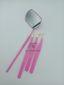 แหนบต่อขนตาสีชมพูสีทองด้ามเหล็กสแตนเลสแบบแยกมือทดสอบด้วยมือแหนบกระจกปรับแต่งได้ - Product Image 4