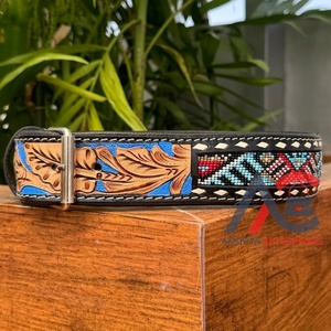 Accessoire personnalisé ajustable Colliers pour chiens en cuir perlé usiné à la main Collier pour animaux de compagnie en cuir véritable de créateur de luxe de haute qualité - Product Image 1