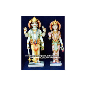 Estatua de mármol hecha a mano, estatua de Vishnu y Laxmi Ji sentado en la plataforma - Product Image 1