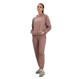 Pinkish Brown Two Piece Women's Solid Tracksuit <b>Set</b> Pullover <b>Hoodie</b> with Elastic Waist Joggers Casual Minimal Streetwear Apparel - Product Image 1
