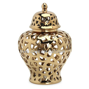 Fancy Accretive Aluminum Metal New Range Round <b>Shape</b> Gold Plated With Lids Decorative Ginger Jar Factory Directly Sale - Product Image 1