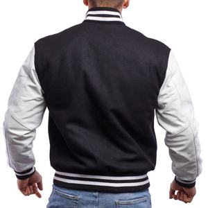 2025 Custom High Quality Men's Varsity Jacket Black Wool & Leather Stand Collar Embroidery Breathable Windproof - Product Image 2