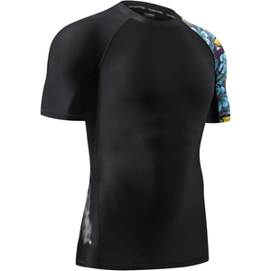 เสื้อแรชการ์ดแขนสั้นสำหรับผู้ชาย ป้องกันแสงแดดสำหรับเล่นเซิร์ฟ ออกแบบโลโก้แบรนด์ของคุณเอง แห้งเร็ว ประสิทธิภาพสูง - Product Image 1