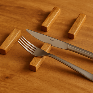 Ensemble de 4 repose-couverts en bois de forme unique fabriqué à la main pour fourchette couteau accessoire de Table à manger de qualité supérieure porte-ustensile sculpté moderne - Product Image 3