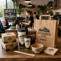 AT PACK Ensemble d'emballage de café personnalisé de 16 oz pour animaux de compagnie, comprenant gobelets jetables, sacs en papier, boîtes alimentaires et serviettes, pour cafés et restaurants