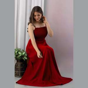 Robe de soirée rouge froncée au sol avec décoration à plusieurs niveaux à paillettes techniques au crochet XS à XL pour la fête Quinceanera - Product Image 2
